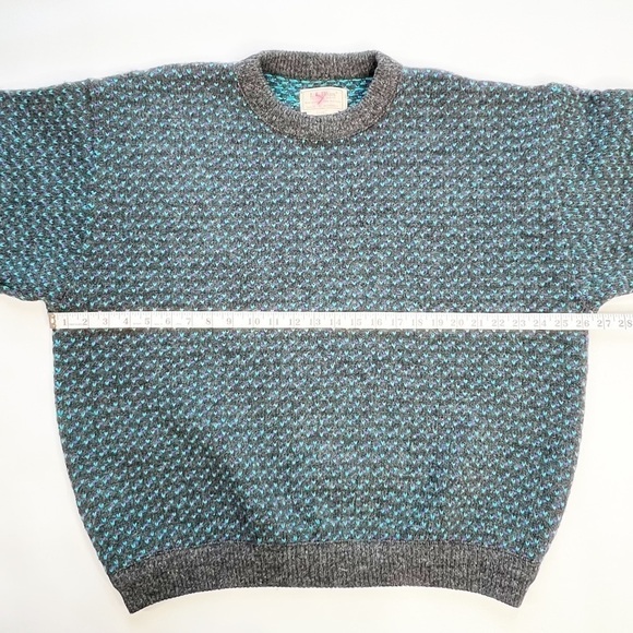 L.L. Bean Vintage Sweater Birdseye Norwegian Ragg Wool Men’s XL Gray Purple Teal - Picture 4 of 10
